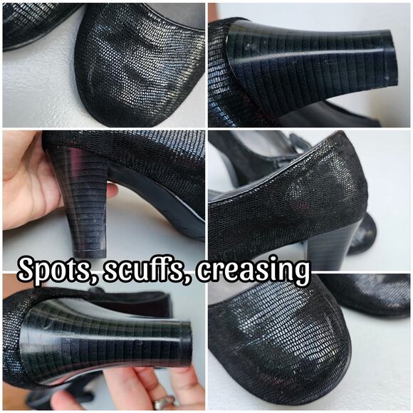 MaryJane Pumps Aerosoles Role Through Size 8.5 Black Shimmer Reptile Scale Heels - Picture 7 of 12
